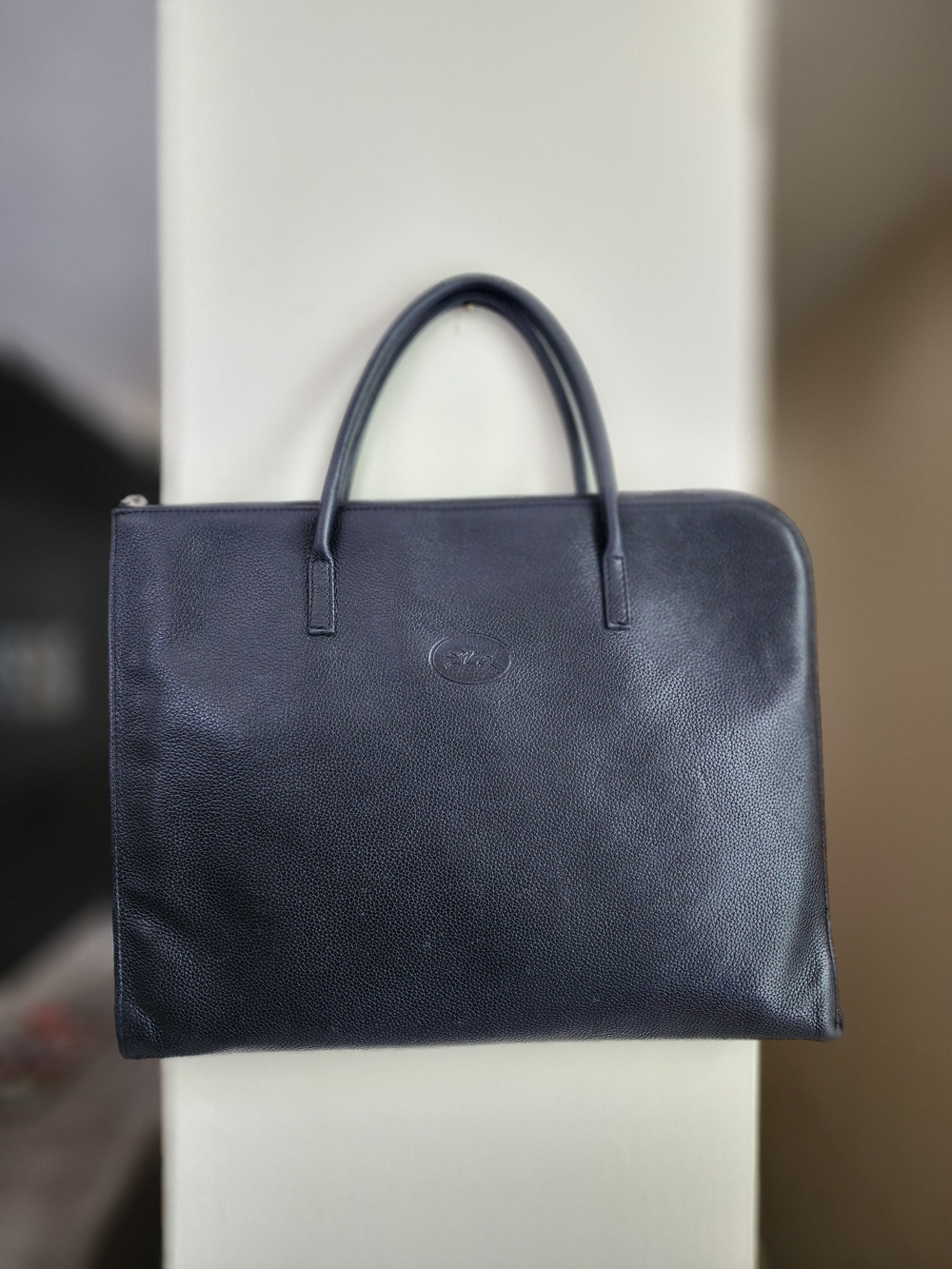 Longchamp Lé Fuolonne Black Calfskin Leather Briefcase/laptop Bag.